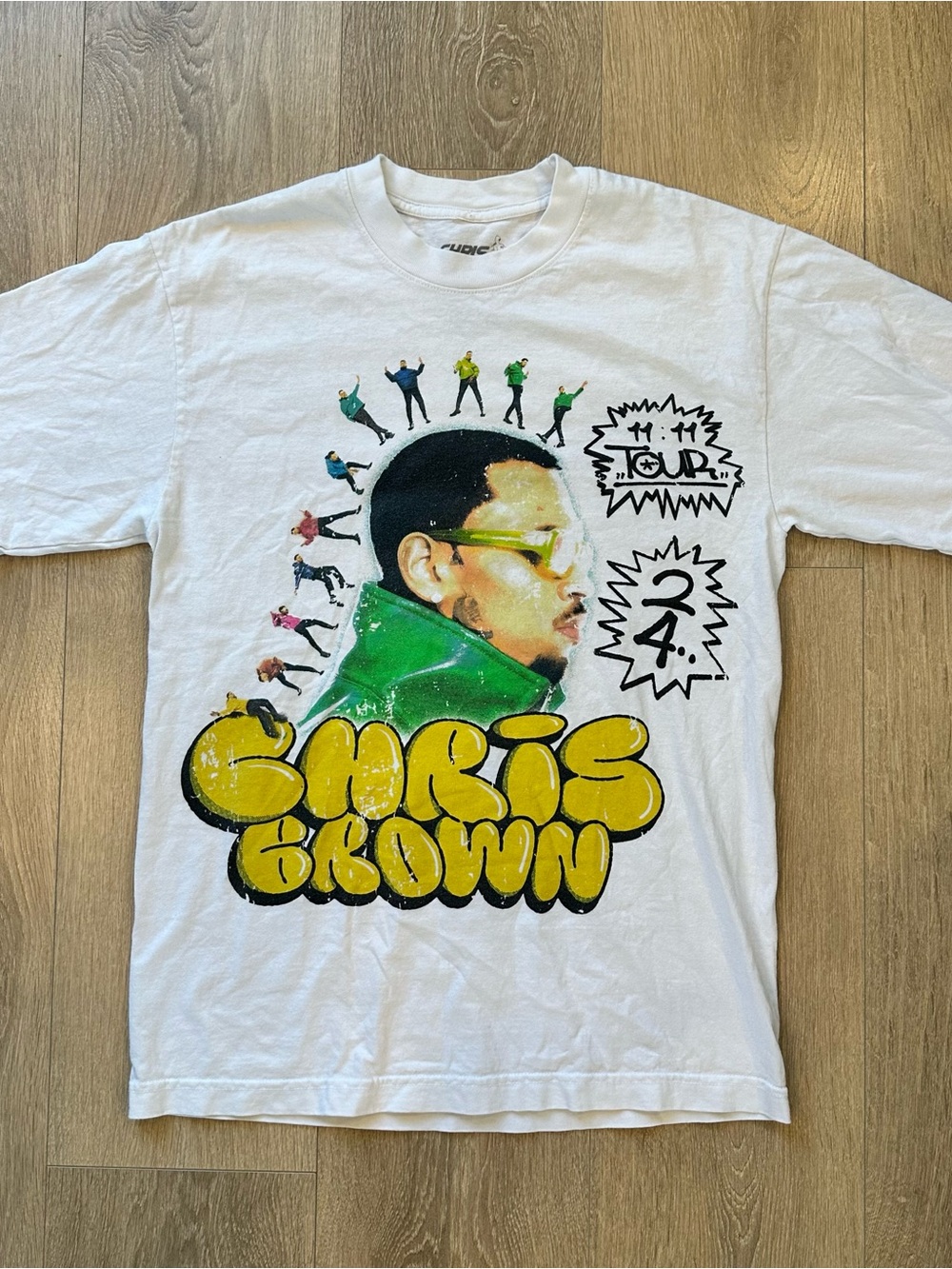 Official Chris Brown 11:11 Tour White Short-Sleeve Tee with Yellow & Green Print